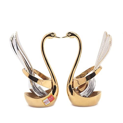 KCL Stainless Steel Cutlery Set Premium Design Spoon and Fork with Gold Polish Stand - Set of 12 with 2 Stand - Image 1