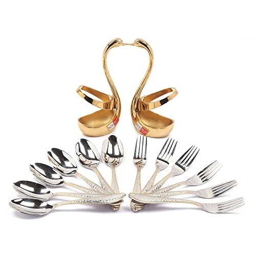 KCL Stainless Steel Cutlery Set Premium Design Spoon and Fork with Gold Polish Stand - Set of 12 with 2 Stand - Image 3