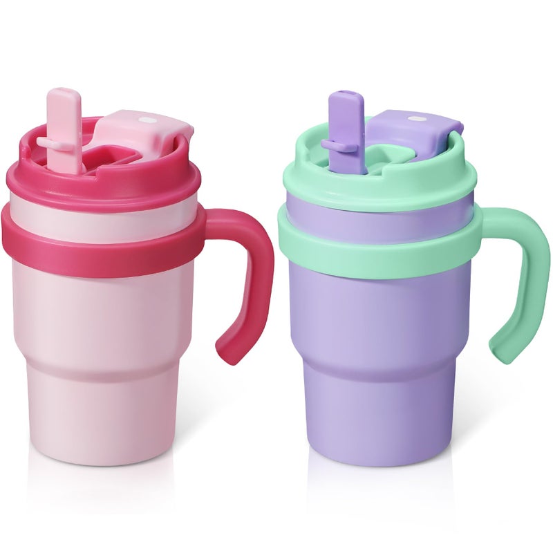 Howeemo 13.5oz Kids Insulated Tumbler with Straw,2 Pack Kids Insulated Water Bottle Stainless Steel Double Wall Vacuum Tumbler with 2 in 1 Sip/Swig Lids,Leak Proof Water Bottle for School(Pink-Purple) - Image 1