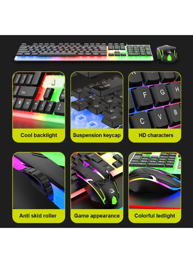 VODIRK GT100 RGB Gaming Keyboard and Mouse Set, Full-Size USB Wired Keyboard with Colorful Backlighting, Dedicated Number Pad, Multimedia Gaming Design, Responsive Keys, Ergonomic Mouse, and Modern Black Finish for Desktop Computers - Image 2