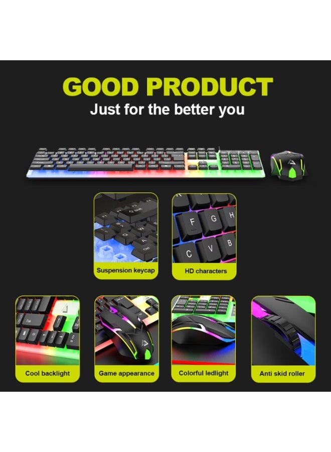 VODIRK GT100 RGB Gaming Keyboard and Mouse Set, Full-Size USB Wired Keyboard with Colorful Backlighting, Dedicated Number Pad, Multimedia Gaming Design, Responsive Keys, Ergonomic Mouse, and Modern Black Finish for Desktop Computers - Image 5