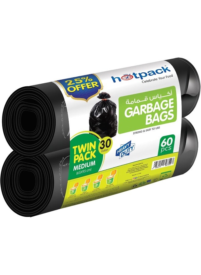 Hotpack HOTPACK, Disposable Strong & Bio-Degradable Heavy Duty Garbage Bag Roll Twin Pack, Medium, 60 Pieces  - Image 1
