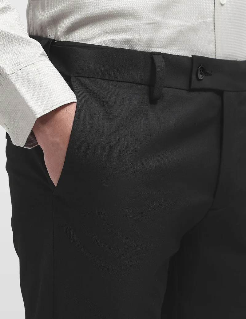 Arrow Black Hudson Regular Fit Dobby Trousers for Men | Best Price UAE
