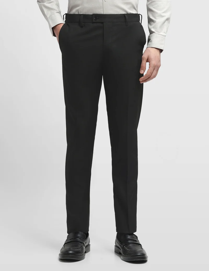 Arrow Black Hudson Regular Fit Dobby Trousers for Men | Best Price UAE