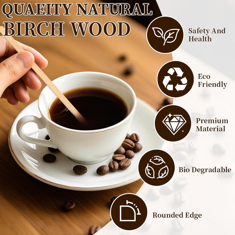 MOXYOY 100 Pcs Wooden Coffee Stirrers, Wooden Sticks, Cocktail Stirrers Disposable Stirrers for Hot Drinks, Coffee, Tea, Cocktails Swizzle Sticks for Bars, Cafes & Home Use(5.5inch) - Image 2
