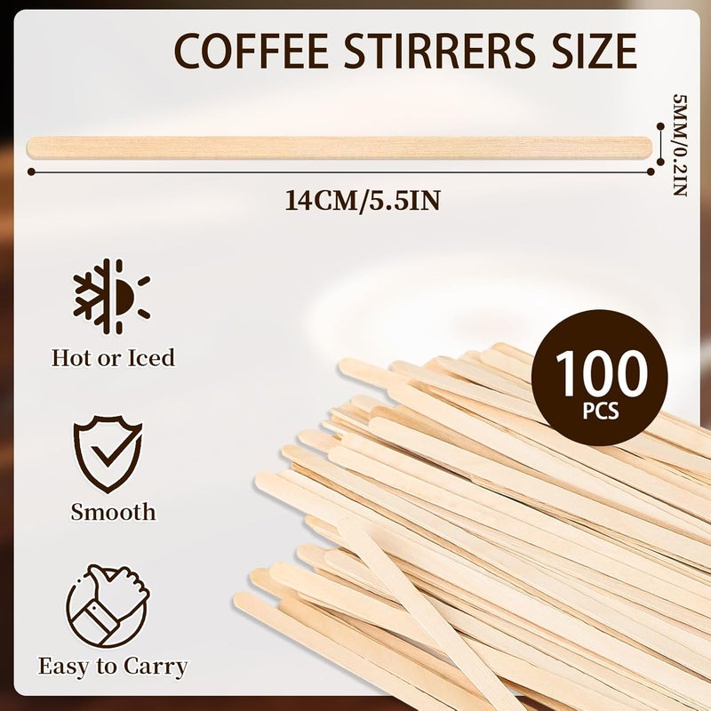 MOXYOY 100 Pcs Wooden Coffee Stirrers, Wooden Sticks, Cocktail Stirrers Disposable Stirrers for Hot Drinks, Coffee, Tea, Cocktails Swizzle Sticks for Bars, Cafes & Home Use(5.5inch) - Image 4