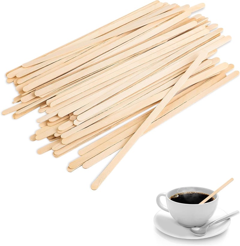 MOXYOY 100 Pcs Wooden Coffee Stirrers, Wooden Sticks, Cocktail Stirrers Disposable Stirrers for Hot Drinks, Coffee, Tea, Cocktails Swizzle Sticks for Bars, Cafes & Home Use(5.5inch) - Image 1
