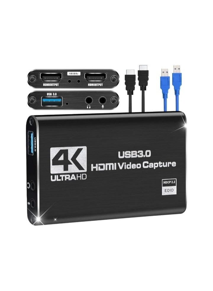 4K HDMI Video Capture Card (Black) – 1080p 60fps Recording and Live Streaming for Professional Cameras and Gaming - Image 1