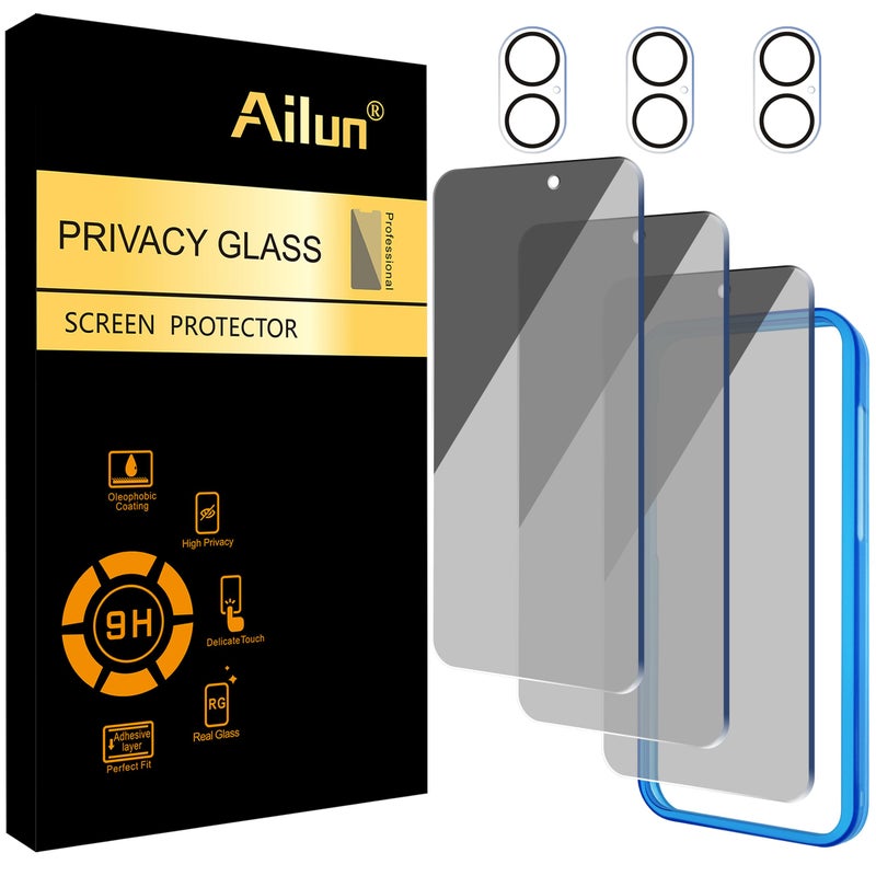 Ailun 3Pack Privacy Screen Protector for iPhone 16 Plus [6.7 inch]+3Pack Camera Lens Protector,Dynamic Island Compatible,Anti Spy Private Tempered Glass[9H Hardness] - Image 1