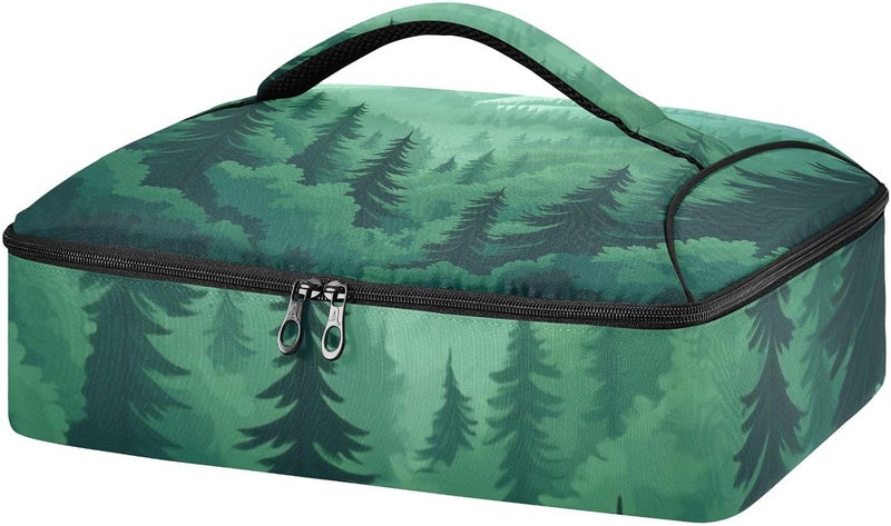 ElliTarr Casserole Carrier Insulated Casserole Dish Carrier Thermal Food Warmer Bag Lasagna Holder Lugger Tote Potluck Containers for Travel Picnic Party Mountain Forest Trees Green 02 - Image 1