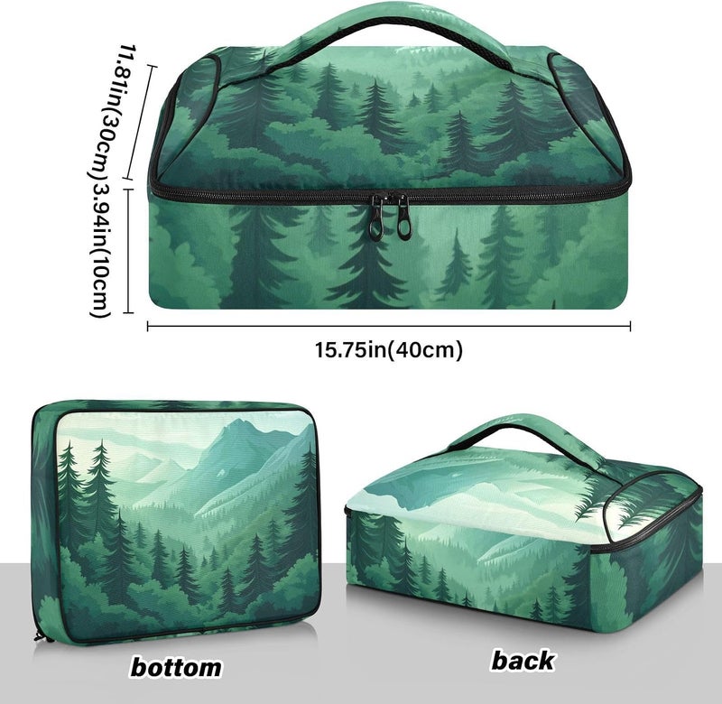 ElliTarr Casserole Carrier Insulated Casserole Dish Carrier Thermal Food Warmer Bag Lasagna Holder Lugger Tote Potluck Containers for Travel Picnic Party Mountain Forest Trees Green 02 - Image 3