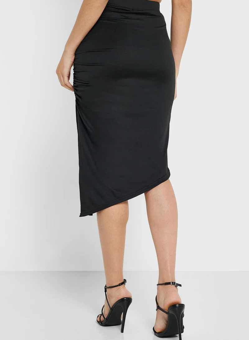 Ginger Ruched Midi Skirt with Side Slit