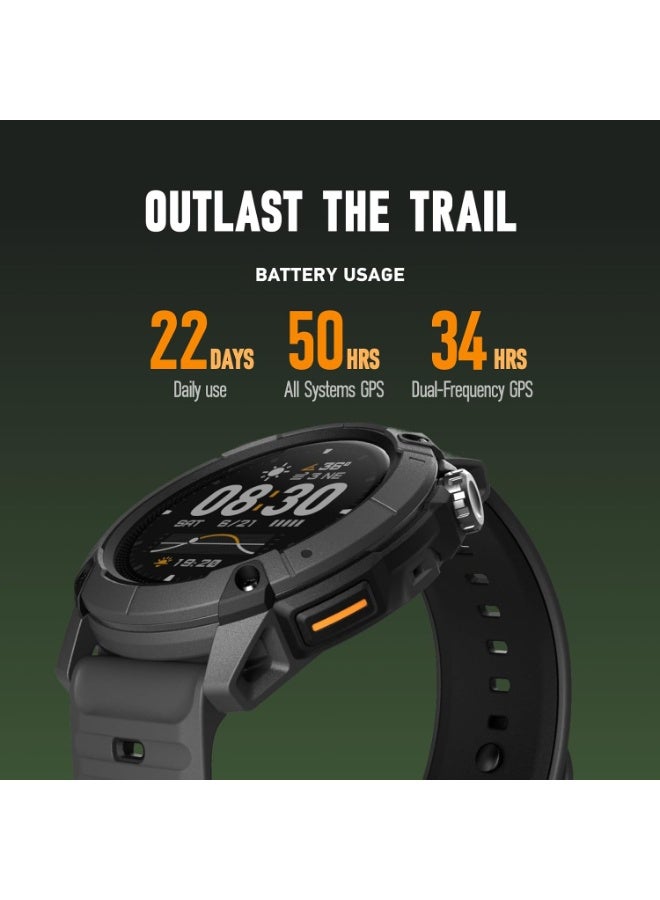 COROS 10 mAh COROS Nomad Rugged Outdoor GPS Sports Watch, 1.3 Inch MIP Display, 22 Day Battery Life, Pre-Installed Global Maps - Microphone for Recording Voice Notes, Suitable for Fishing (Ash Grey) Grey - Image 2