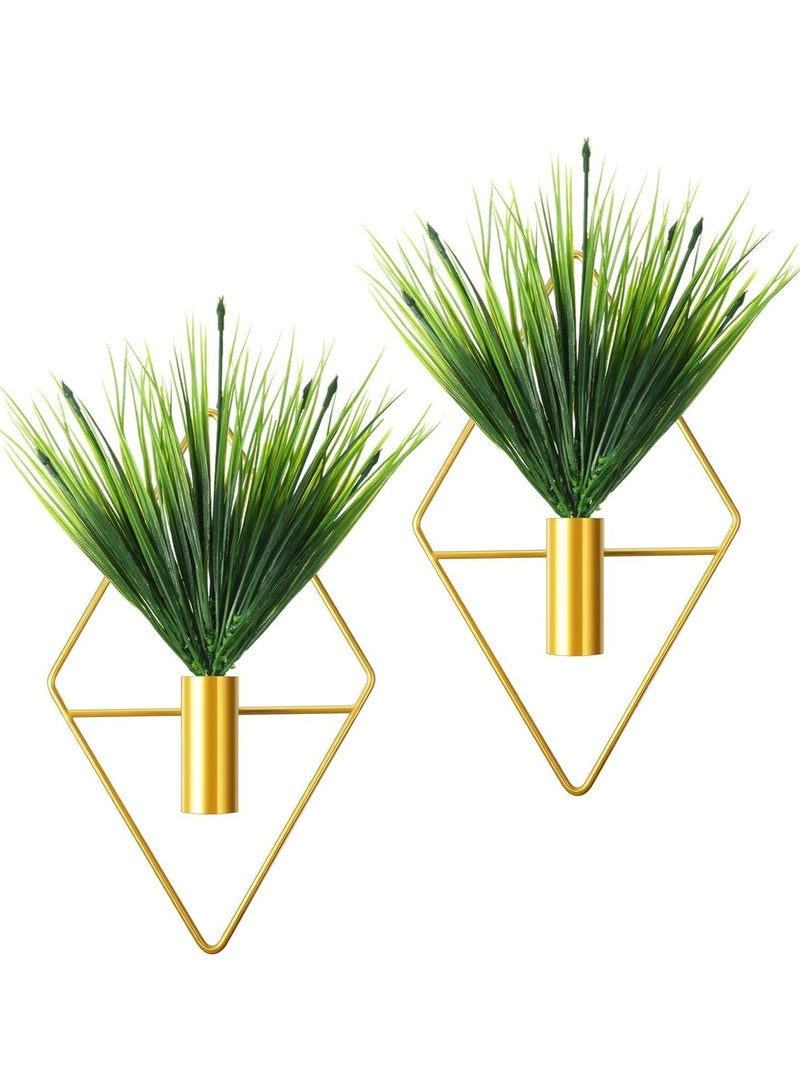 CMGTYYD CMGTYYD 2 Pieces Diamond Shape Hanging Planters with Artificial Aquatic Plants Metal Hanging Vase Indoor Plants Holder Modern Geometric Wall Decor for Home Living Room Office (Gold, Aquatic Plant)  - Image 1