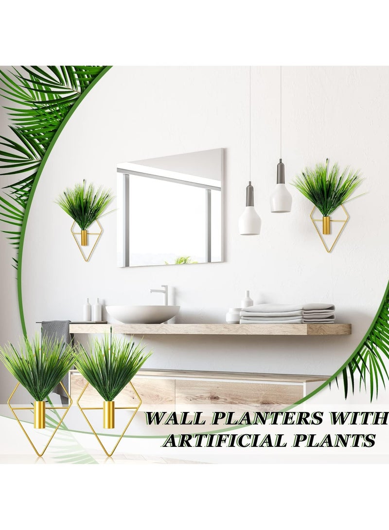 CMGTYYD CMGTYYD 2 Pieces Diamond Shape Hanging Planters with Artificial Aquatic Plants Metal Hanging Vase Indoor Plants Holder Modern Geometric Wall Decor for Home Living Room Office (Gold, Aquatic Plant)  - Image 5