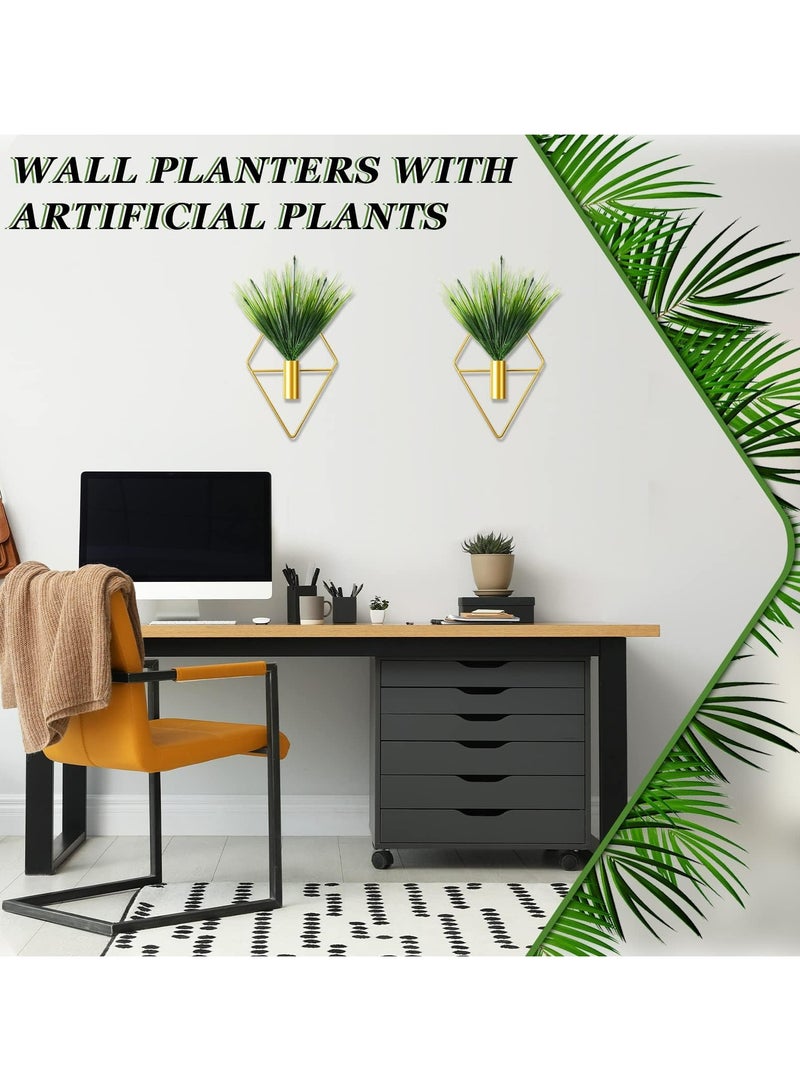 CMGTYYD CMGTYYD 2 Pieces Diamond Shape Hanging Planters with Artificial Aquatic Plants Metal Hanging Vase Indoor Plants Holder Modern Geometric Wall Decor for Home Living Room Office (Gold, Aquatic Plant)  - Image 3