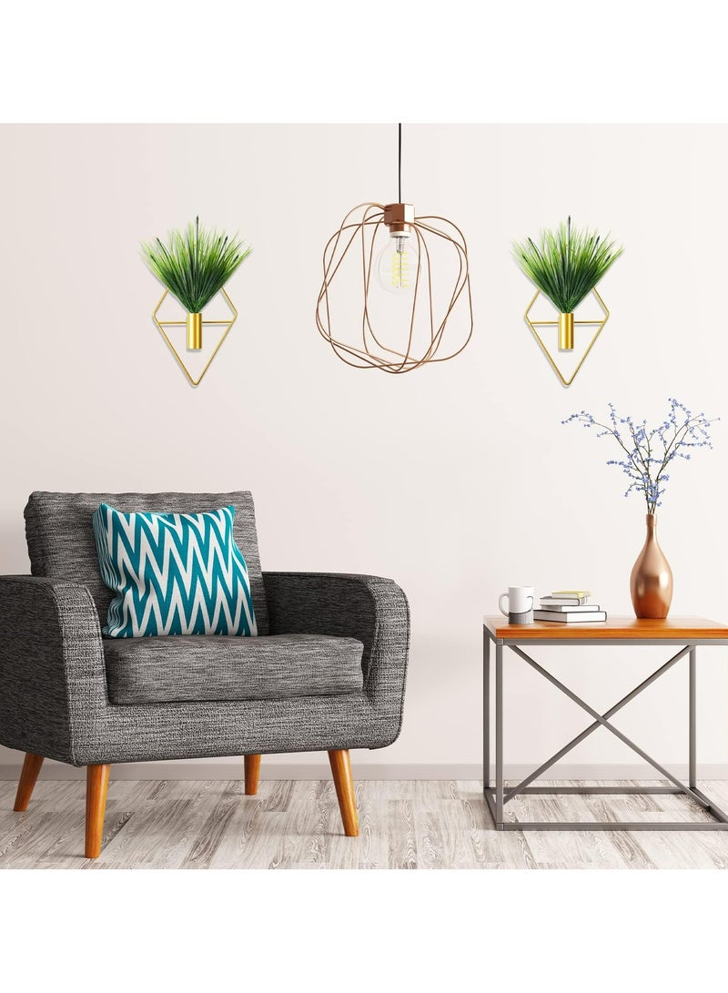 CMGTYYD 2 Pieces Diamond Shape Hanging Planters with Artificial Aquatic Plants Metal Hanging Vase Indoor Plants Holder Modern Geometric Wall Decor for Home Living Room Office (Gold, Aquatic Plant)