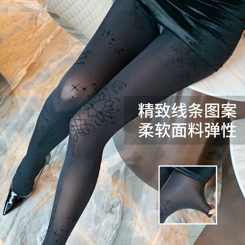 2022 spring and summer Tide brand Lotus jacquard stockings anti-hook Silk does not fade any cut thin pantyhose black silk womenLotus Flocking Thick Lotus Flocking Thick