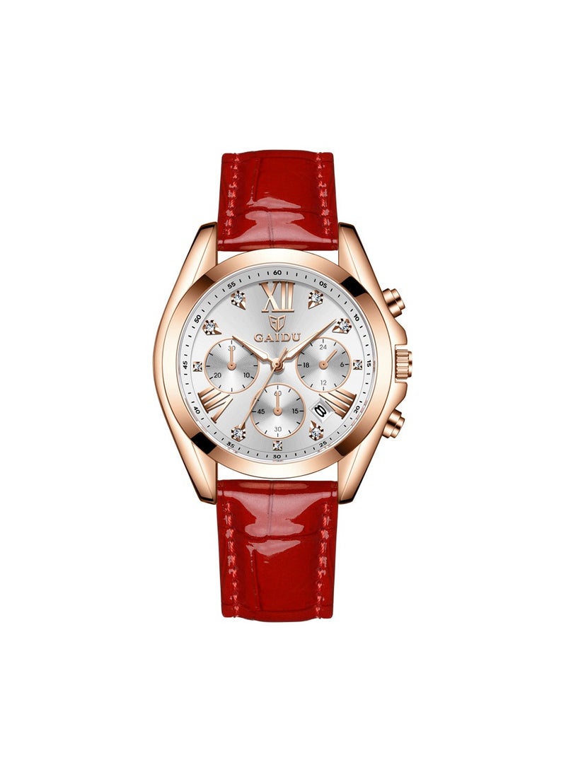 xozgdovg Watch business wind waterproof watch calendar women's watch /KD8868 rose shell white red belt 