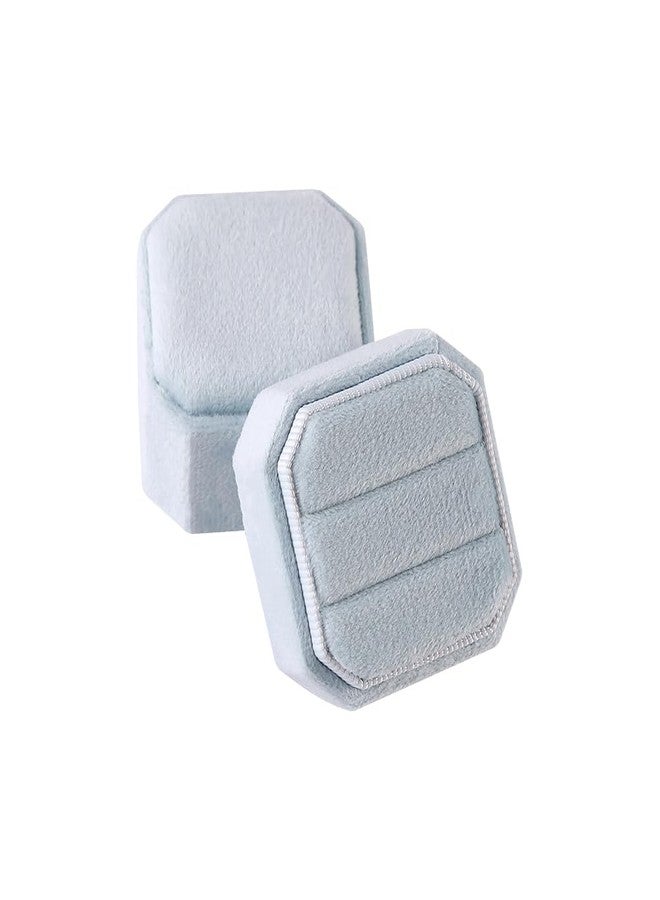 GSHLLO Octagon Velvet Ring Box 2 Slot Jewelry Ring Case Double Ring Storage Boxes Engagement Ring Display Box Vintage Wedding Ring Holder Decorative Ring Gift Cases with Detachable Lid Light Blue - Image 1