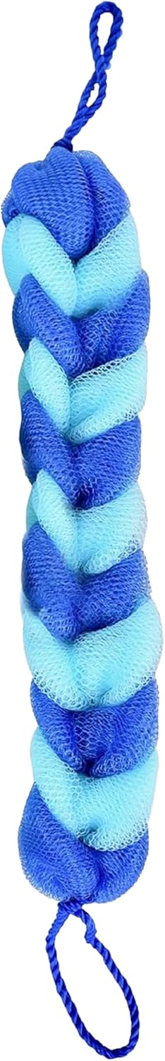 Spa Savvy Bath Loofah Body Scrubber with Rope Handles Long Stretch Shower Back Sponge Back Scrubber Mesh Exfoliating Braided Body Scrub for Men and Women Blue - Image 1