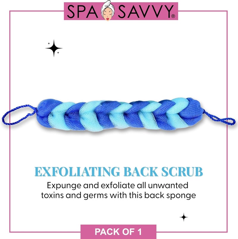 Spa Savvy Bath Loofah Body Scrubber with Rope Handles Long Stretch Shower Back Sponge Back Scrubber Mesh Exfoliating Braided Body Scrub for Men and Women Blue - Image 2