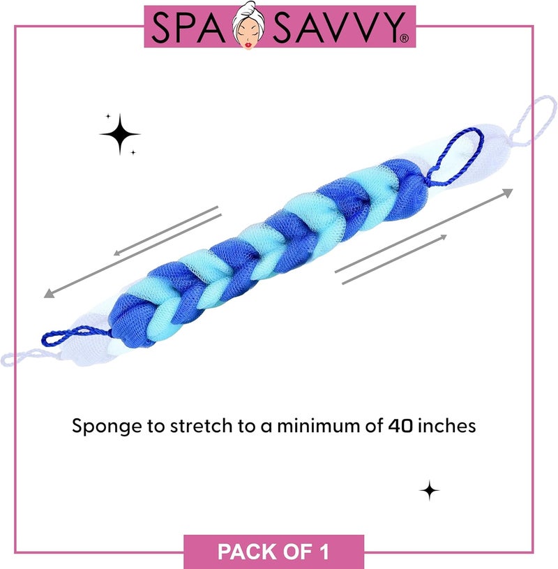 Spa Savvy Bath Loofah Body Scrubber with Rope Handles Long Stretch Shower Back Sponge Back Scrubber Mesh Exfoliating Braided Body Scrub for Men and Women Blue - Image 5