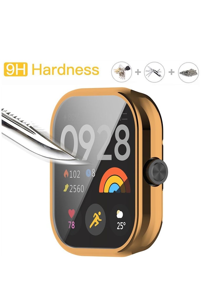 KASTWAVE Case for Xiaomi Redmi Watch 4, Tempered Glass Screen Protector, PC Hard Case Tempered Glass Screen Protection Cover Slim Full Cover Scratch Proof Protector, 2 Pcs, Black and Gold  - Image 4