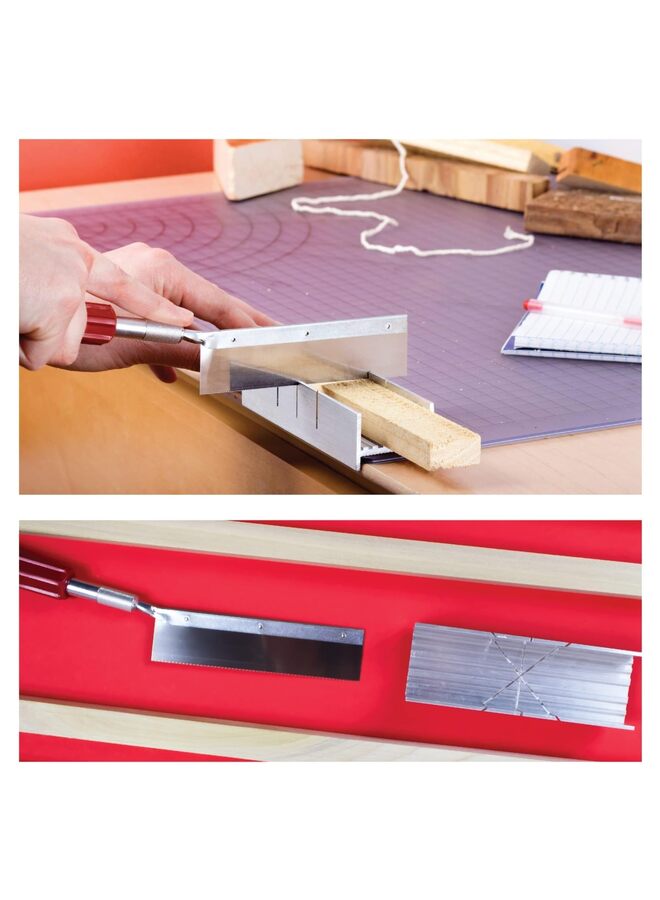 Metal Mitre Box Set With Handle and Razor Pull Saw Blade - Small 6-Inch Aluminum and Steel Tool for Wood, Plastic, and Soft Metals, 2 Cutting Angles - Image 5