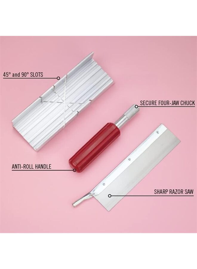 Metal Mitre Box Set With Handle and Razor Pull Saw Blade - Small 6-Inch Aluminum and Steel Tool for Wood, Plastic, and Soft Metals, 2 Cutting Angles - Image 3