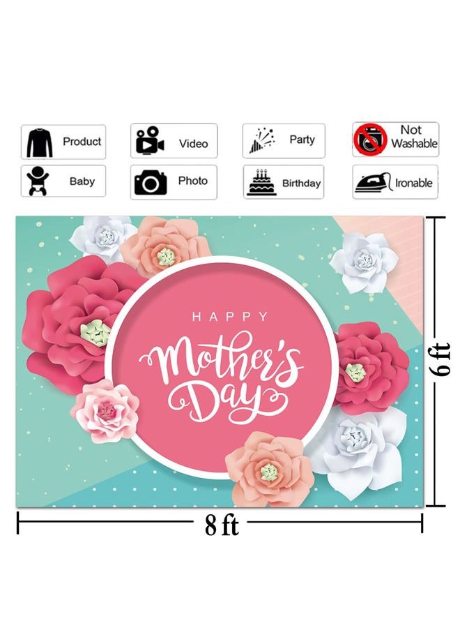 Qian 8x6ft Happy Mother's Day Photography Backdrop Pink Flower Photo Green Background for Festival Birthday Party Decoration Banner - Image 4
