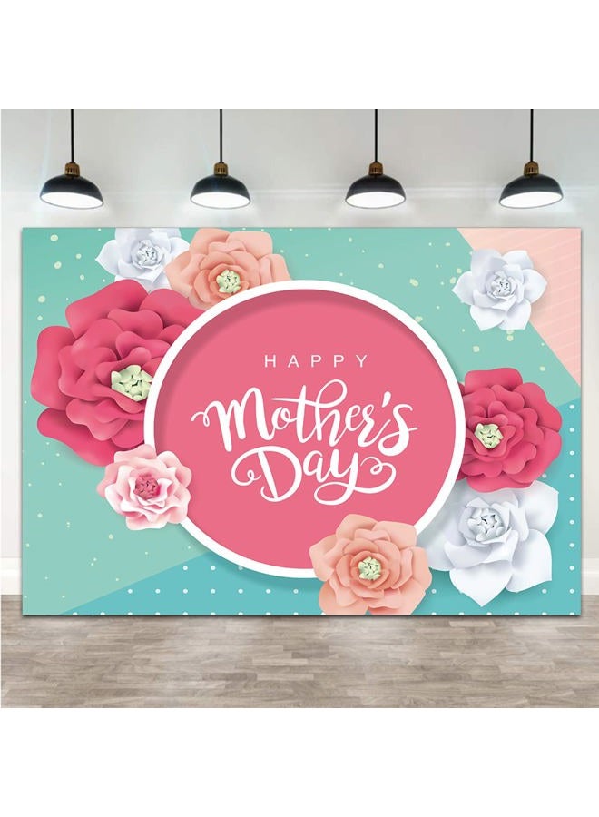 Qian 8x6ft Happy Mother's Day Photography Backdrop Pink Flower Photo Green Background for Festival Birthday Party Decoration Banner - Image 1