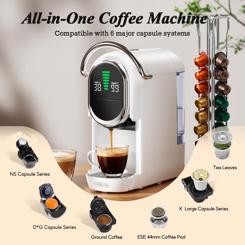 Cafelffe MK-609S 6-In-1 Capsule Coffee Machine Maker, 7 Water Size & Hot/Cold Brew, 19 Bar Espresso Machine,Nes Original/DG/ESE/K Cup Pod/Tea/Ground Compatible,1450W - Image 2
