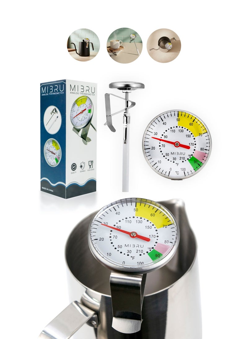 ميبرو ميزان مقياس حرارة المطبخ مناسب للحليب والقهوة والماء من الستانلس ستيل لون فضي 13.5 سم - Image 1