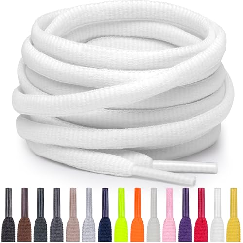 Miscly Oval Athletic Shoe Laces, Multiple Lengths and Colors Available - White, 45″ (114 CM) - Image 1