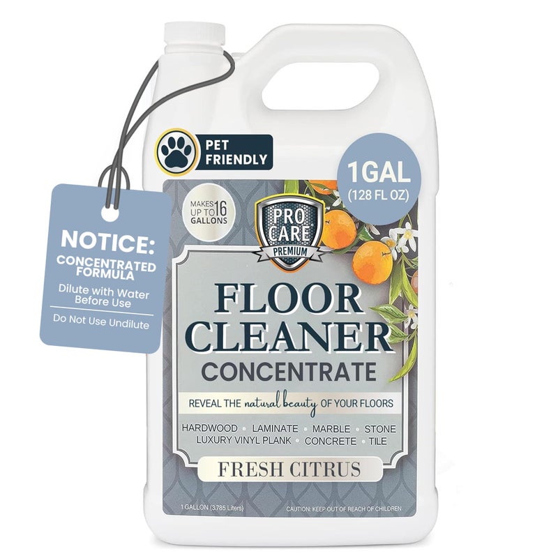 ProCare Citrus Floor Cleaner Concentrate (Made in USA) | Vinyl, Wood, Tile, Stone & Laminate Floor Cleaner For Mopping, Household Supplies, Cleaning Solution For Kitchen & Bathroom - 1 Gallon - Image 1