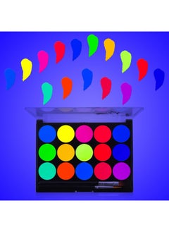 MEICOLY MEICOLY UV Blacklight Face Paint,15 Bright Colors Neon Fluorescent Body Painting Palette,Water Activated Eyeliner,Water Based Makeup Glow In The Dark Halloween Washable for Kids Adult Body Paint  - Image 1
