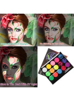 MEICOLY MEICOLY UV Blacklight Face Paint,15 Bright Colors Neon Fluorescent Body Painting Palette,Water Activated Eyeliner,Water Based Makeup Glow In The Dark Halloween Washable for Kids Adult Body Paint  - Image 2