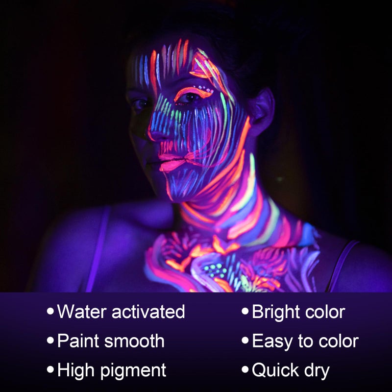 MEICOLY UV Blacklight Face Paint,15 Bright Colors Neon Fluorescent Body Painting Palette,Water Activated Eyeliner,Water Based Makeup Glow In The Dark Halloween Washable for Kids Adult Body Paint - Image 2