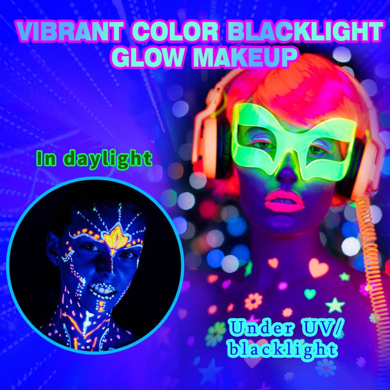 MEICOLY UV Blacklight Face Paint,15 Bright Colors Neon Fluorescent Body Painting Palette,Water Activated Eyeliner,Water Based Makeup Glow In The Dark Halloween Washable for Kids Adult Body Paint - Image 3
