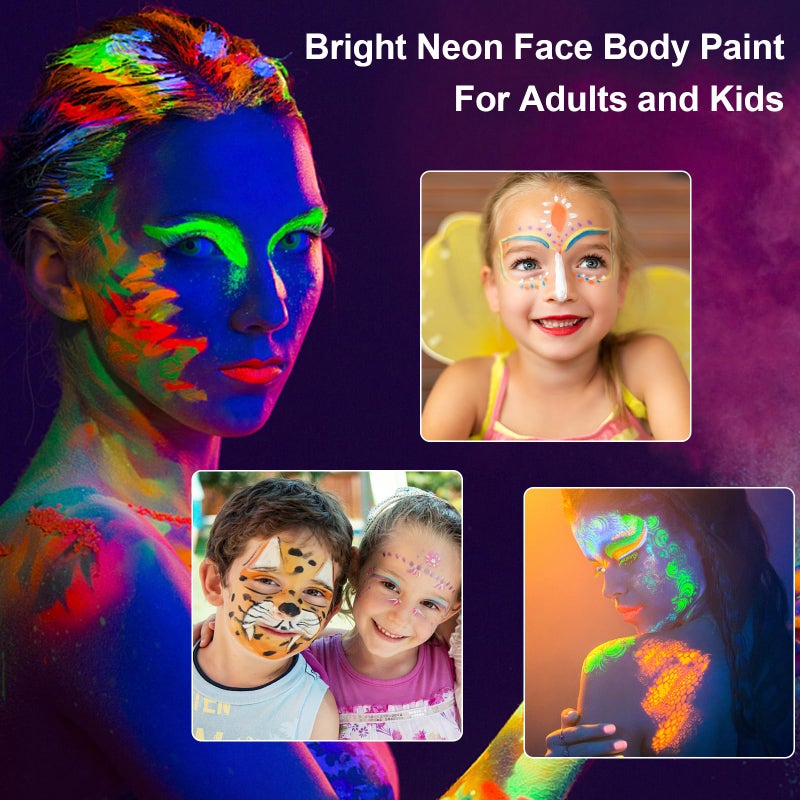 MEICOLY UV Blacklight Face Paint,15 Bright Colors Neon Fluorescent Body Painting Palette,Water Activated Eyeliner,Water Based Makeup Glow In The Dark Halloween Washable for Kids Adult Body Paint - Image 4