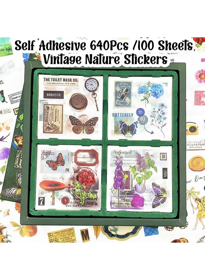 فنبلاست ملصقات ذاتية اللصق من FunBlast، 640 قطعة / 100 ورقة، ملصقات طبيعية عتيقة، ملصقات زخرفية عتيقة لسجلات القصاصات، ملصقات للمشروع، مجموعة ملصقات على الطراز الياباني، مجلات، سجل القصاصات (متعدد الألوان) - Image 3