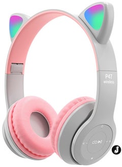 JAJEEK "NEW Kids Gray LED Glow Headphones with Microphone, TF Card Support, Foldable Bluetooth & Wired Stereo Headset"  - Image 1