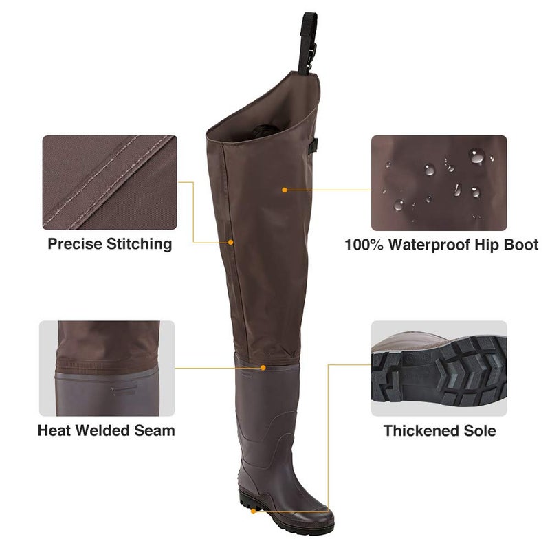 TIDEWE Hip Wader, Lightweight Hip Boot for Men and Women, 2-Ply PVC/Nylon Fishing Hip Wader Brown Size 14 - Image 2