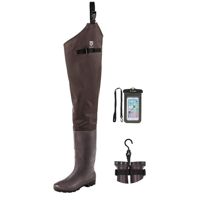 TIDEWE Hip Wader, Lightweight Hip Boot for Men and Women, 2-Ply PVC/Nylon Fishing Hip Wader Brown Size 14 - Image 1