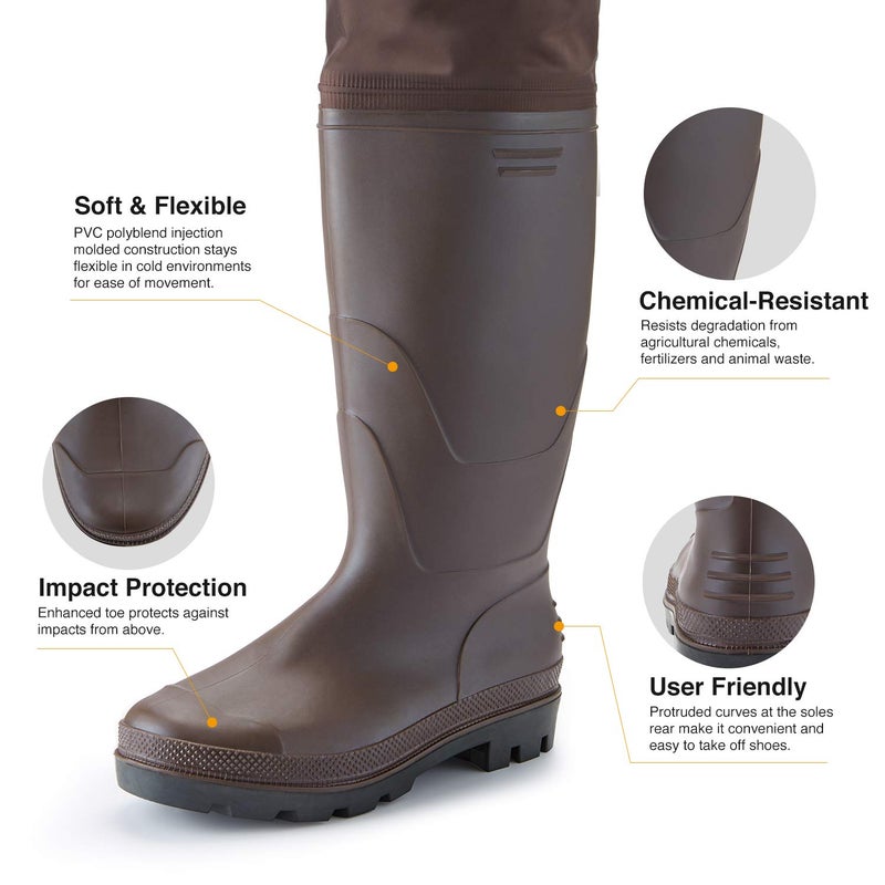 TIDEWE Hip Wader, Lightweight Hip Boot for Men and Women, 2-Ply PVC/Nylon Fishing Hip Wader Brown Size 14 - Image 3