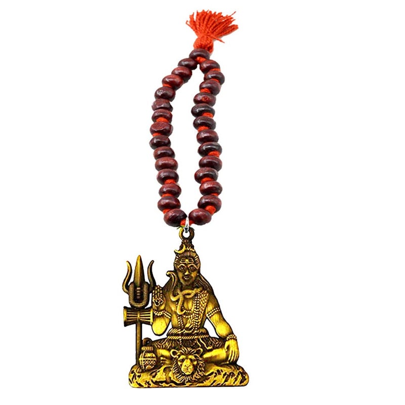 AFH Lord Shiv Mahadev Bholenath Bronze Idol with Red Sandalwood Mala Hanging Ornament - Image 1