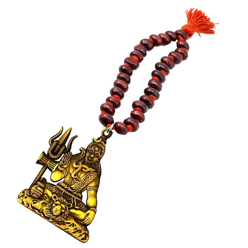 AFH Lord Shiv Mahadev Bholenath Bronze Idol with Red Sandalwood Mala Hanging Ornament - Image 2