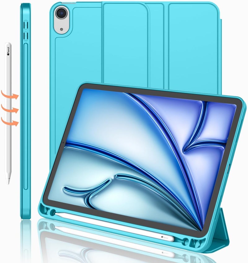 iMieet iPad Air 11 Inch Case M3(2025) / M2 (2024), iPad Air 5th/4th Generation Case 2022/2020 10.9 Inch with Pencil Holder,Trifold Stand Smart Case with Soft TPU Back(New Cyan) - Image 1