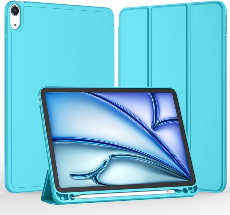 iMieet iPad Air 11 Inch Case M3(2025) / M2 (2024), iPad Air 5th/4th Generation Case 2022/2020 10.9 Inch with Pencil Holder,Trifold Stand Smart Case with Soft TPU Back(New Cyan) - Image 2